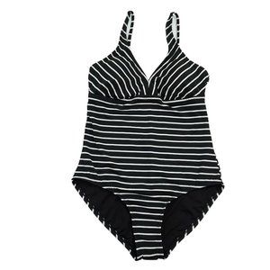 Catalina Women's Black Striped Swimsuit Small